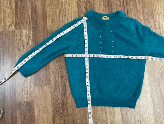 1950’s / 1960’s Vintage Angora Fuzzy Teal Sweater… - image 7