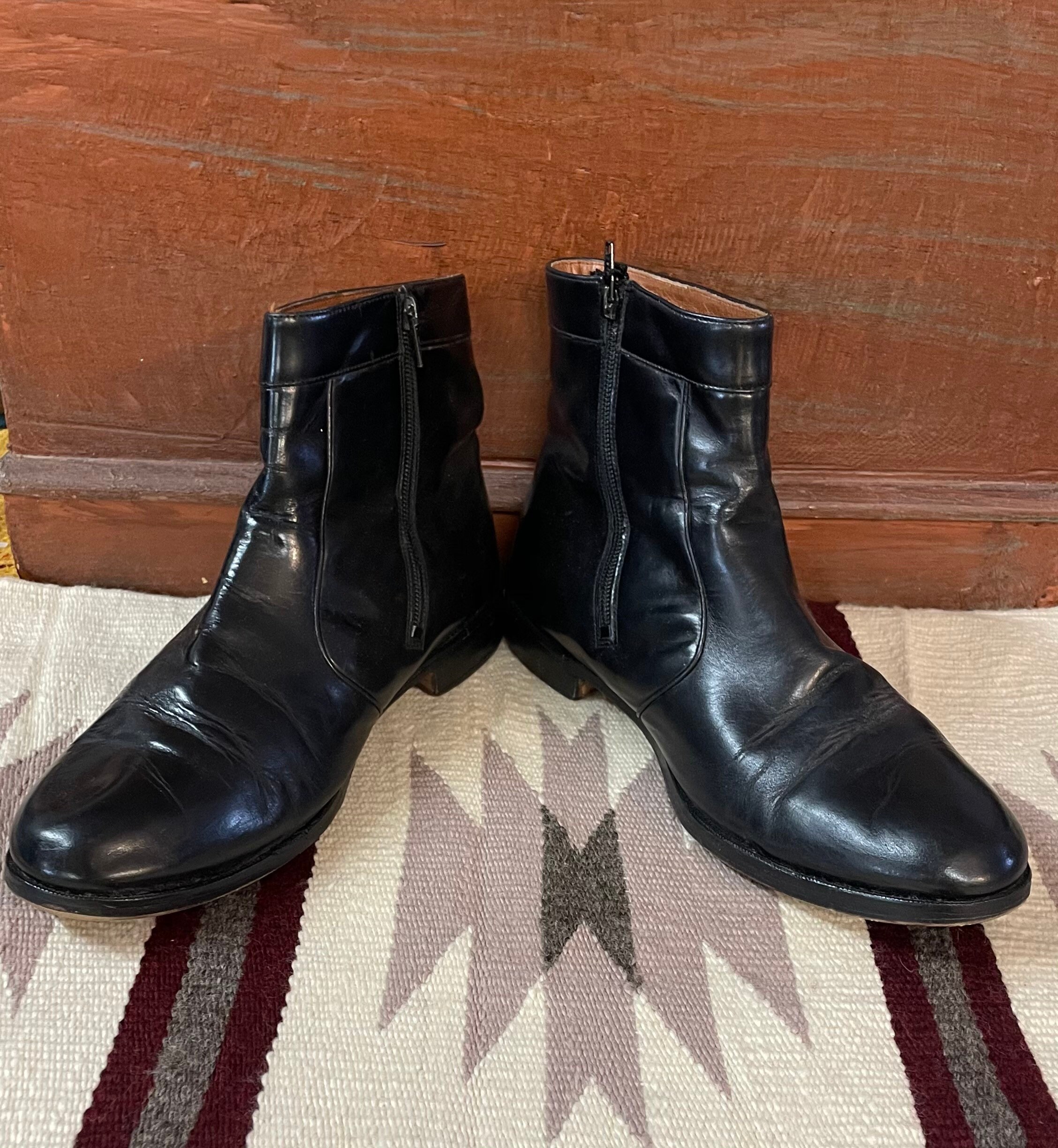 Mens 1980s Black Leather Shoe Boots size 12 | Etsy