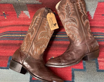 Vintage Mens Cowtown Brown Leather Eel Cowboy Western Boots size 7.5 / Ladies 9 - 9.5