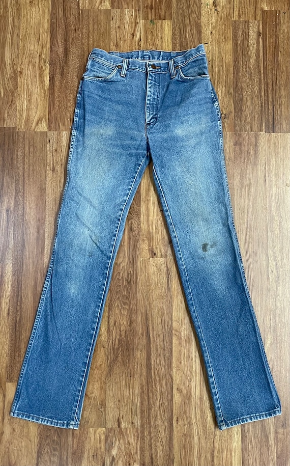 Broken-in Vintage Faded Made in USA Wrangler Patch Denim Broken-in Vintage Faded Made in USA Wrangler Patch Denim