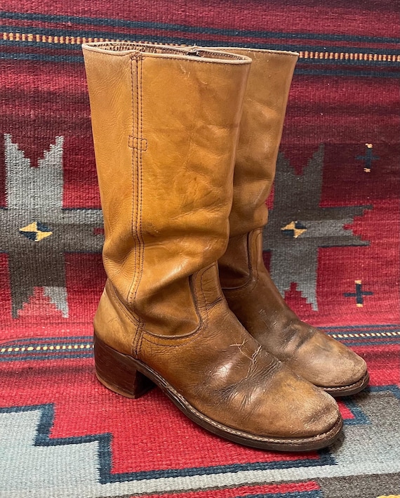 Ladies Vintage 70s Texas USA Brown Leather Round Toe Western
