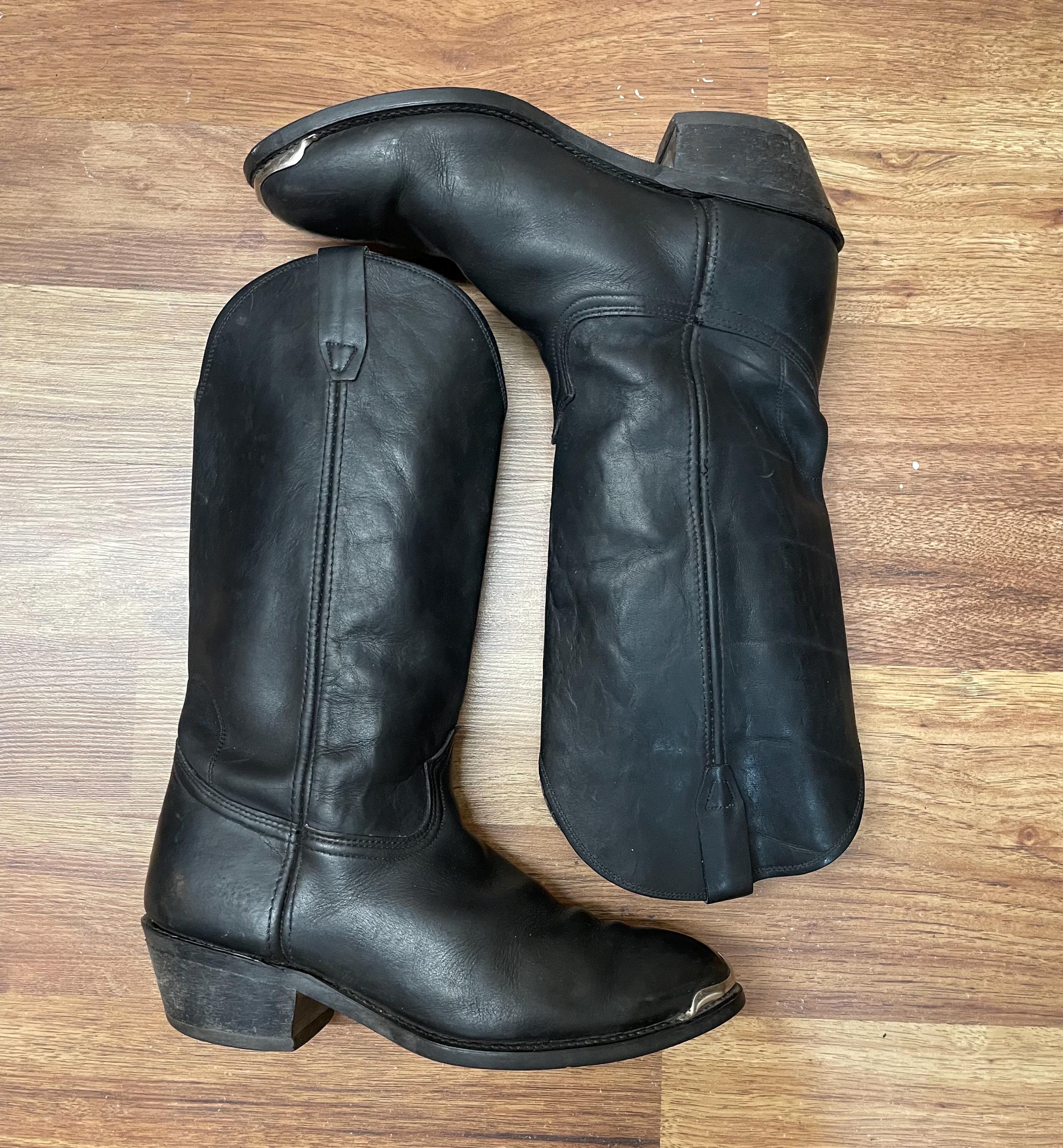 Vintage black leather western biker oil resistant boots 10.5 made in the USA Vintage Double H Mens 10.5 D Brown Leather Work Western  main image 2