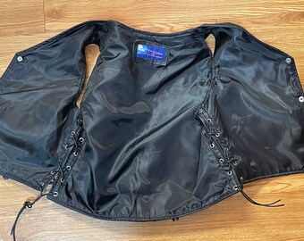 1980's / 1990's Black & Purple Leather Fringed Snap Vest