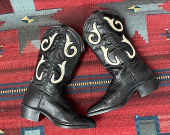 Ladies Vintage 2-tone Black & White Cowgirl Western Boots size 6 Made In USA