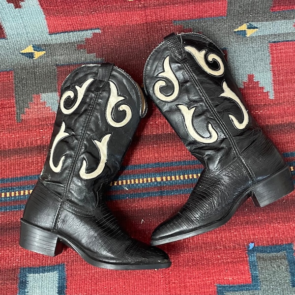 Dames Vintage 2-tone Zwart & Wit Cowgirl Western Boots maat 6 Made In USA