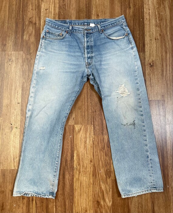 Broken-In & Distressed Vintage Button Fly Levi 50… - image 2