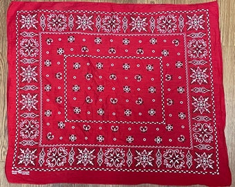 Vintage Soft and Broken-In Red Bandanna FAST COLOR Made In USA Unique Pattern Elephant Brand Trunk Up