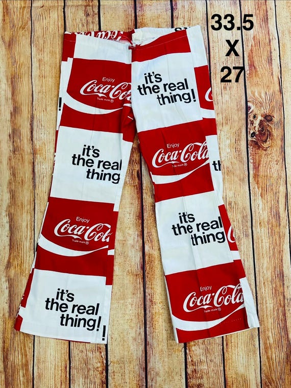 Vintage 1970's Coca Cola Coke Drawstring Bell Bottoms Size 33.5 X