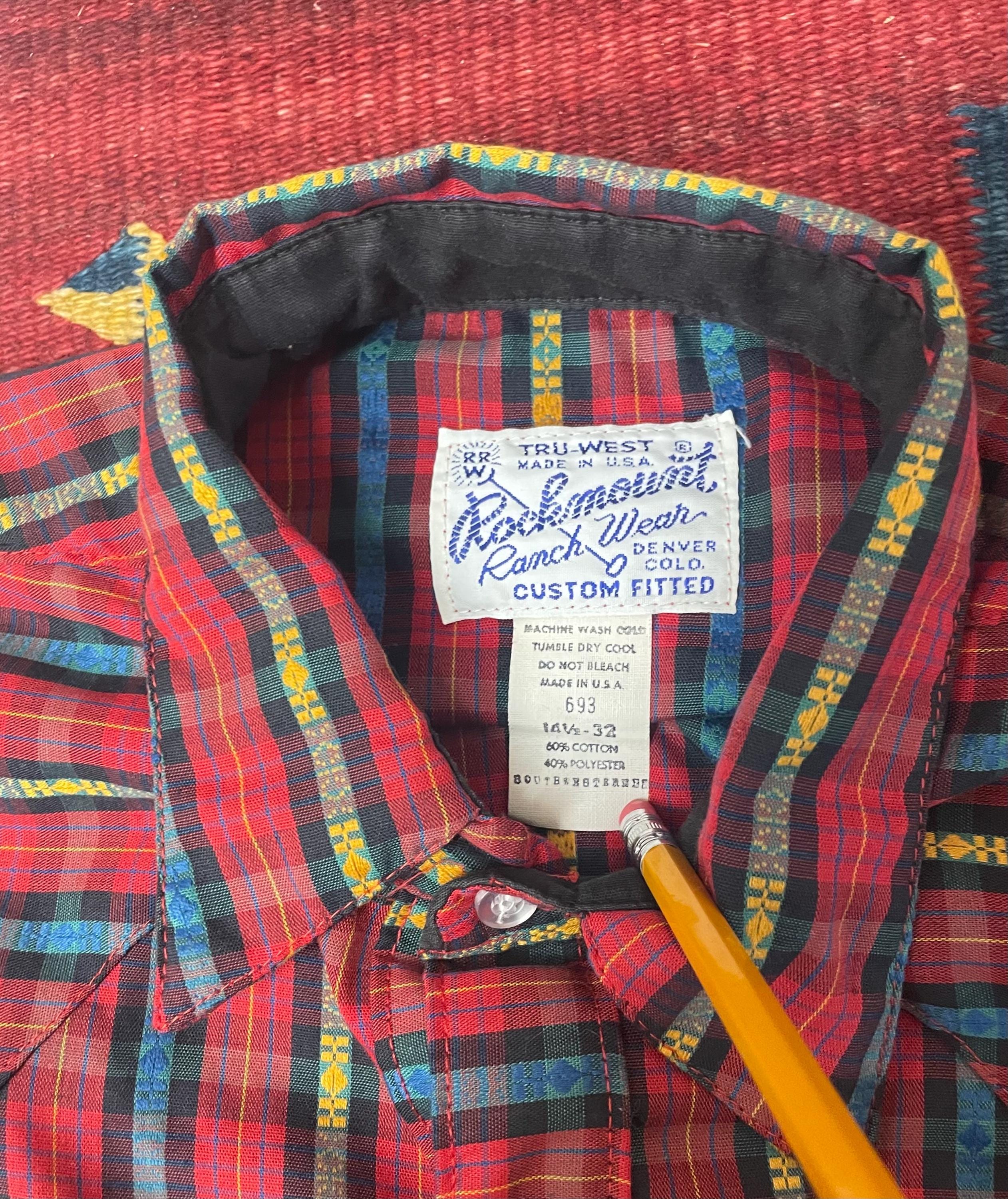 Vintage Rockmount Tru-west Ranch Wear Western Plaid Diamond Pearl