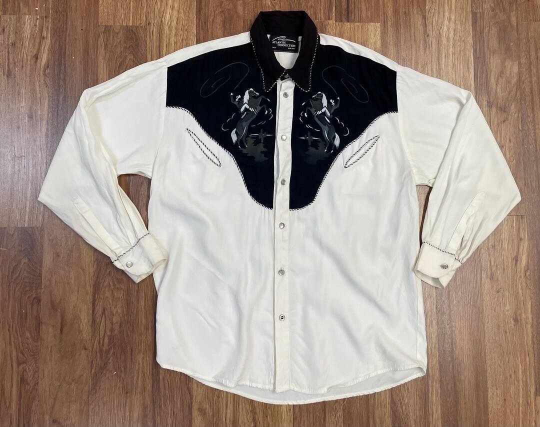 Vintage Men’s Hand Painted (?) Rodeo Roper Horse Riding Black and White ...