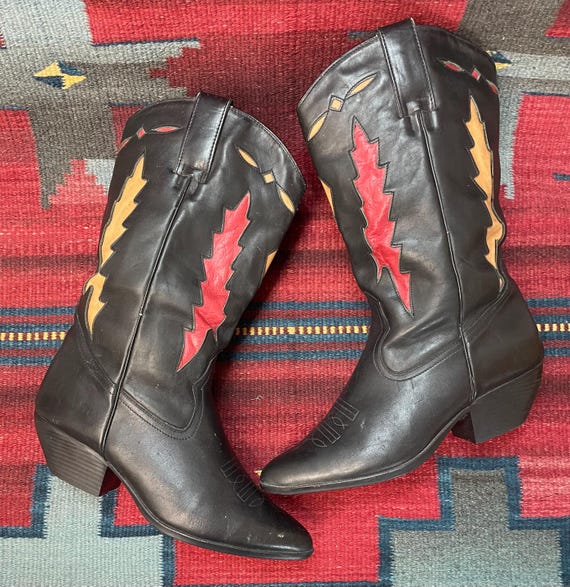 Vintage Black Leather Bruno Berni Western Cowgirl Red  display picture 2