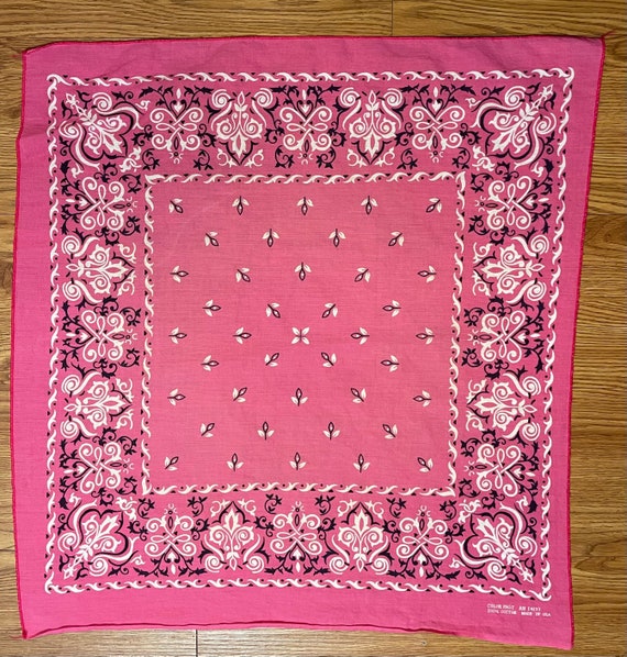 1960's Hot Pink Made in USA Vintage Bandanna Soft 