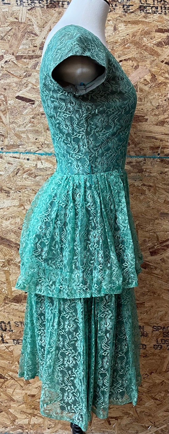 1950's Green Lace Cocktail Party Dress XXS / 0 - image 4