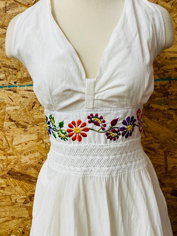 90’s  Vintage White Floral Embroidered Cotton Boh… - image 2