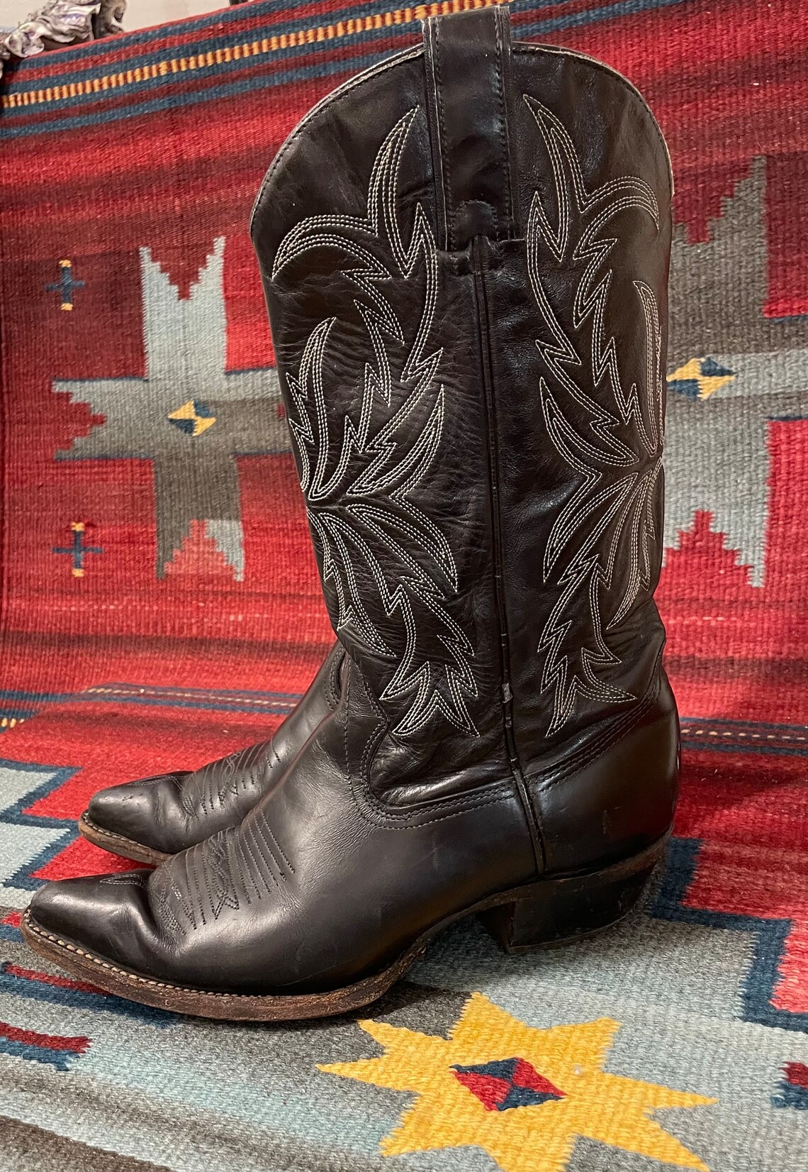 Vintage Imperial Boot Co. Black leather Western Cowboy Boots Mens size 9 Made In USA, foto 3 di 5