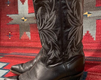 Bottes Cowboy Vintage En Cuir HH - Taille US 9 / EU 42 - Noir - Occasion Très Bon état