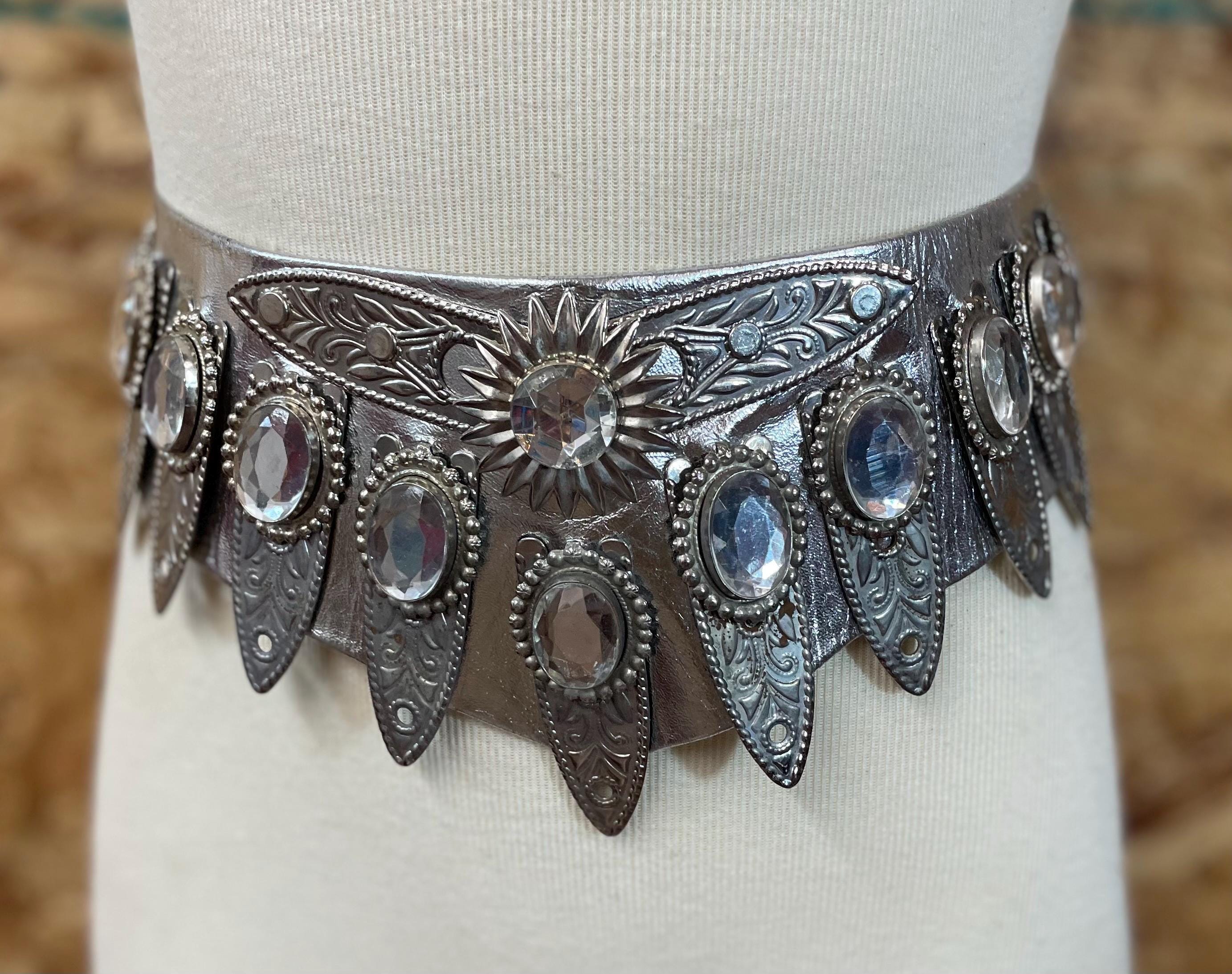 1970's / 1980's Leatherock Nina Arjani Silver Leather Bejeweled