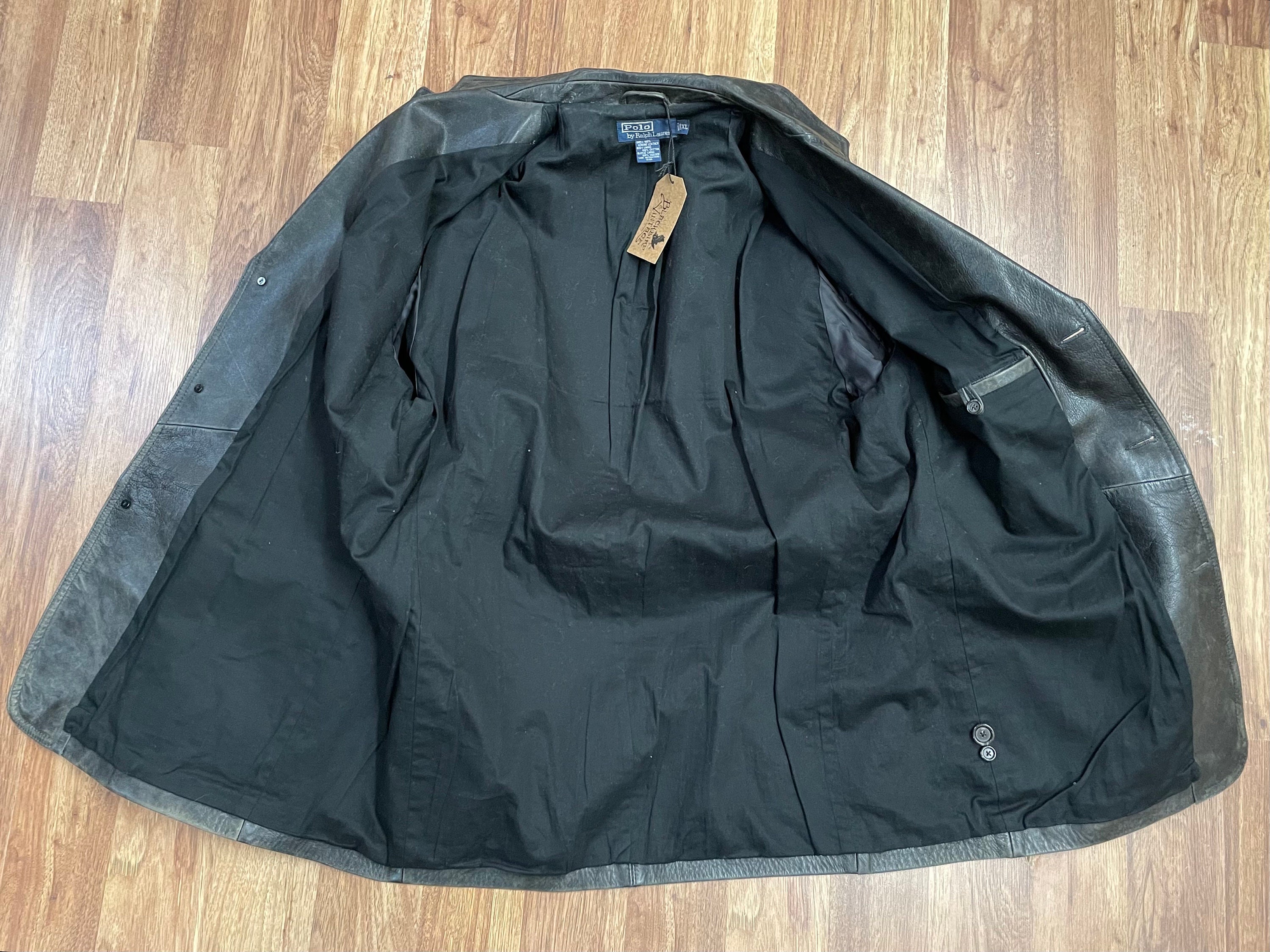 1990's Vintage Ralph Lauren Polo Men's Black Leather Car