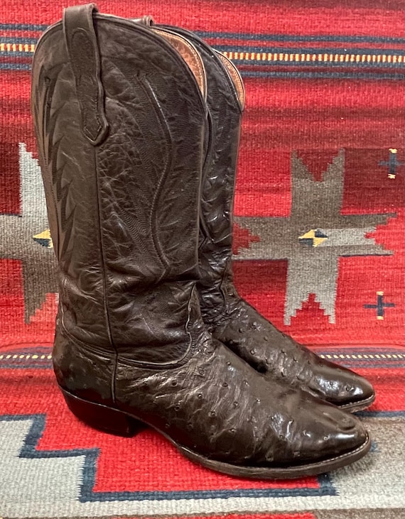 Men s Vintage Extremely Broken in Distressed Black Leather and Ostrich Western Cowboy Boots Size 10 Made in USA Etsy UK