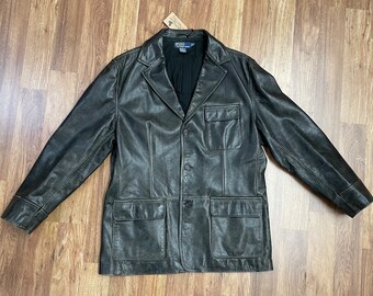 1990's Vintage Ralph Lauren Polo Men's Black Leather Car