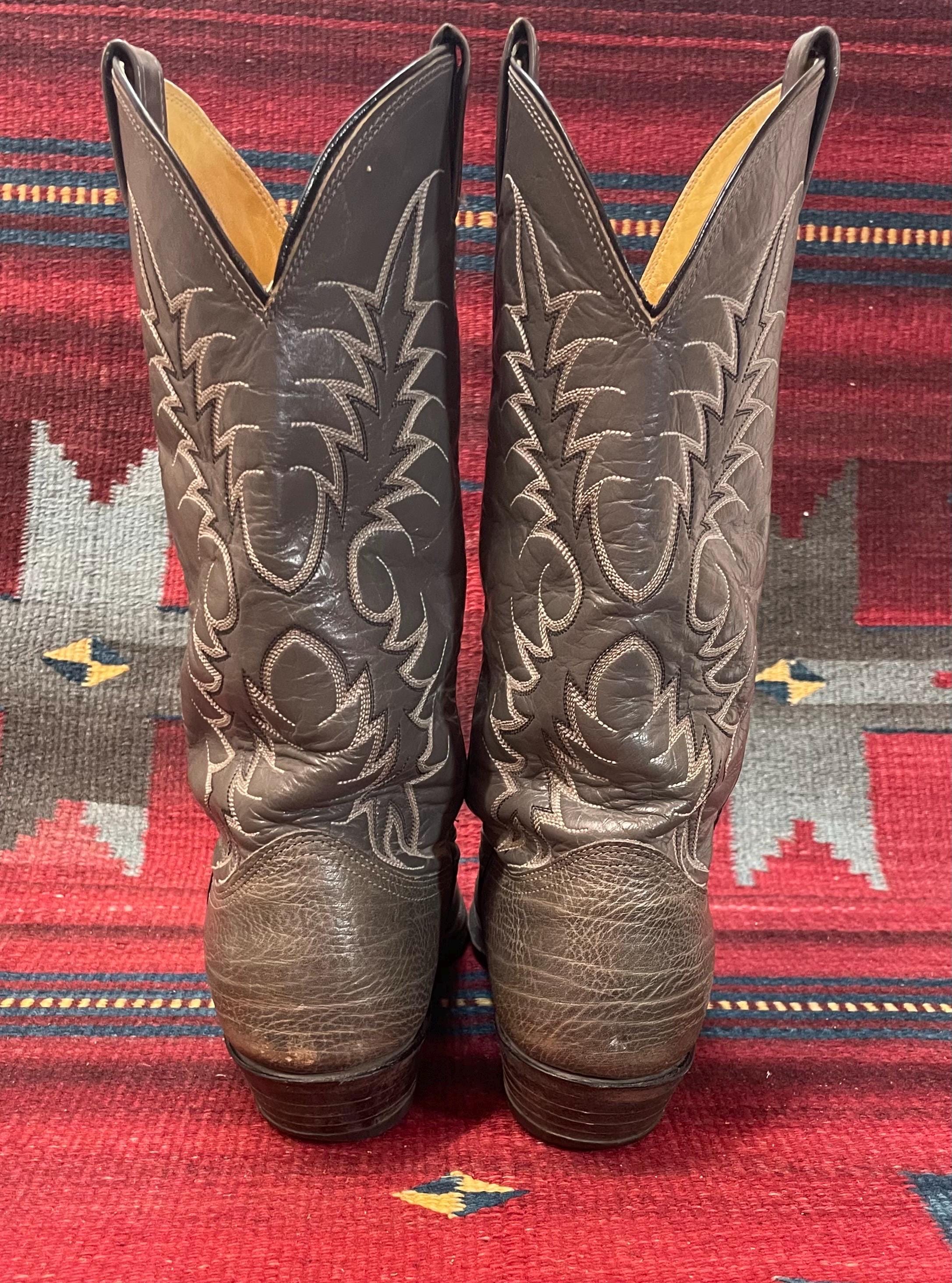 Bottes de cow-boy vintage Nocona en cuir noir cassé pour hommes taille 11 EE fabriquées aux États-Unis - France