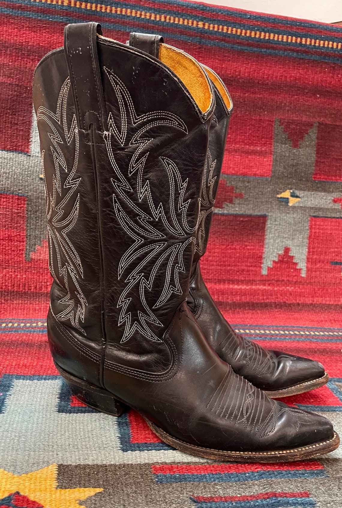 Vintage Imperial Boot Co. Black leather Western Cowboy Boots Mens size 9 Made In USA, foto 2 di 5