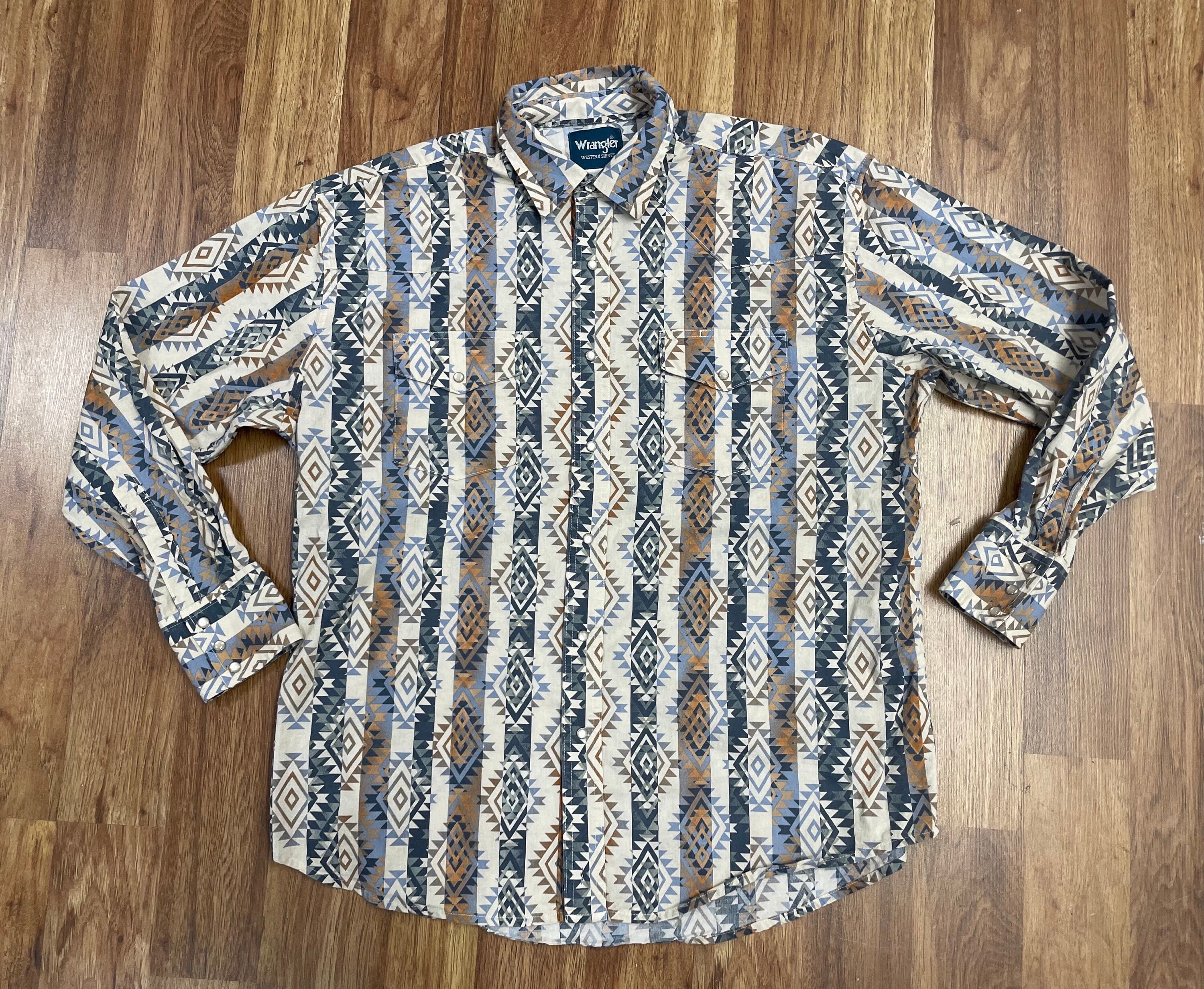 トップス 90s Vintage Wrangler Western Shirt Vintage 80s 90s Wrangler Cowboy Western Pearl Snap Aztec