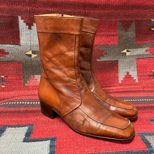 Mens 1970s 1980s Rossi Brown Leather Heeled Shoe Boots Size 8 Etsy