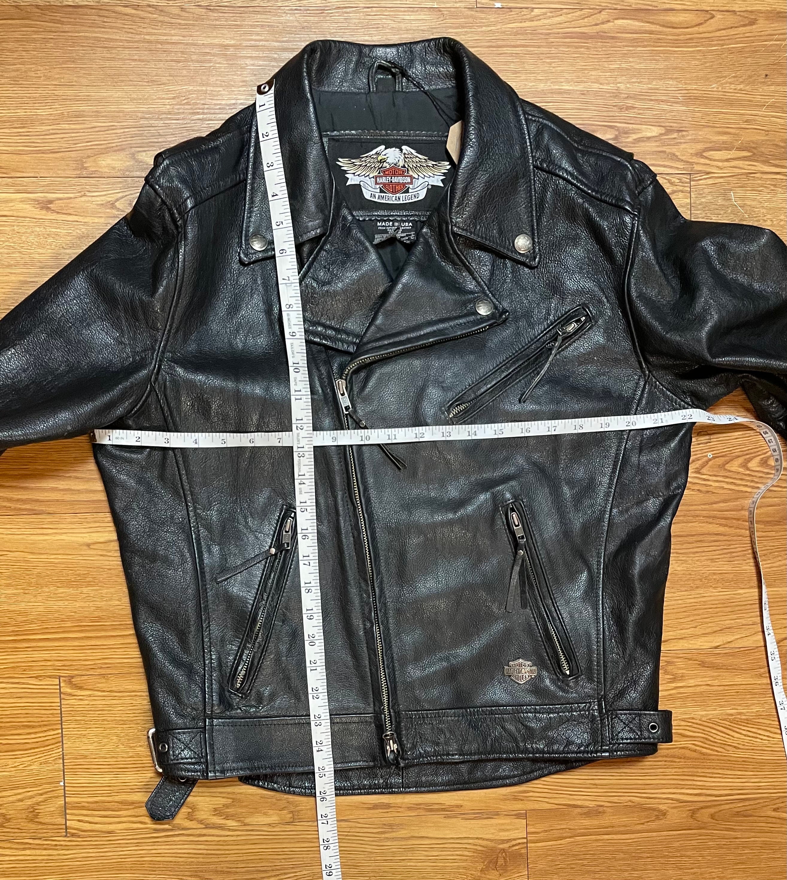 Harley Davidson Vintage Black Leather Zipper Motorcycle Wings Logo