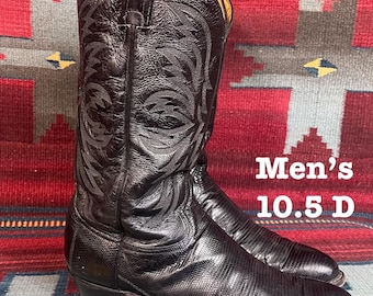 Tony Lama Vintage inslitna och slitna svarta cowboy westernstövlar i läder, herrstorlek 10.5 D