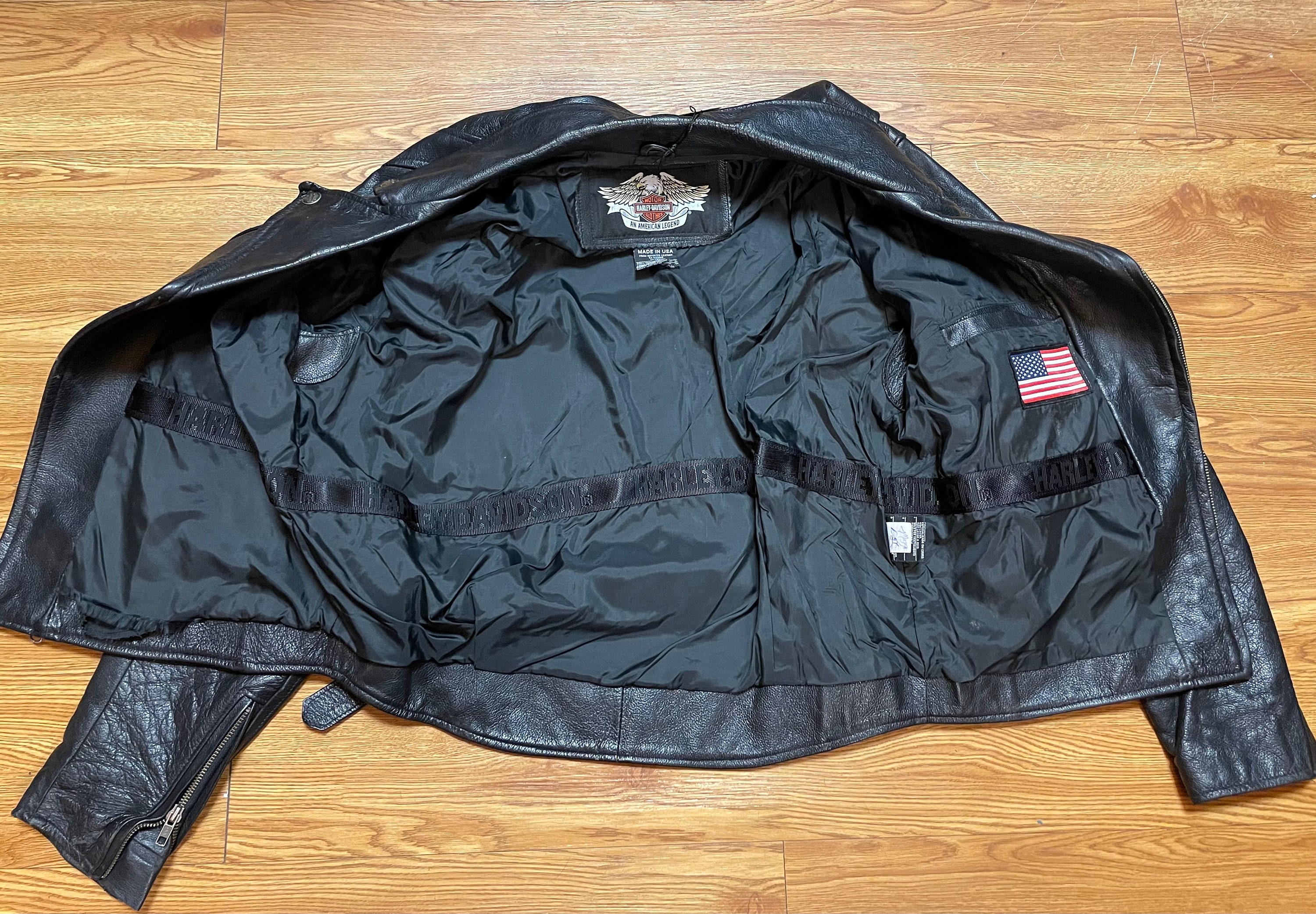 Harley Davidson Vintage Black Leather Zipper Motorcycle Wings Logo