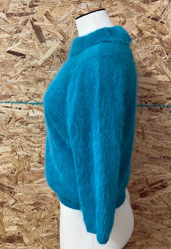 1950’s / 1960’s Vintage Angora Fuzzy Teal Sweater… - image 5