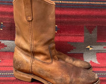 Men's 10 1980s Red Wing Pecos Cowboy Boots / Brown Leather Quilted