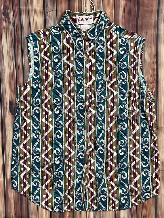 1980’s/ 1990’s  Button-Down patterned Sleeveless … - image 5