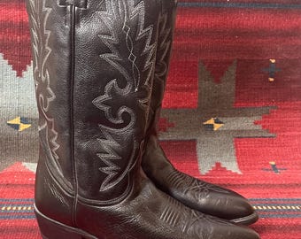 Vintage Black Leather Western Cowboy Cowtown Classic Boots  display picture 1