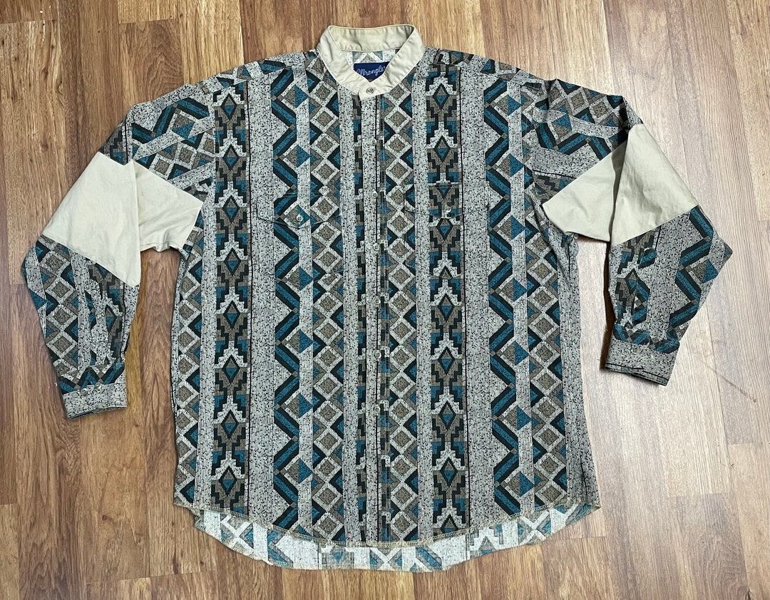 80s Vintage Wrangler Aztec Print Western Shirt Red White