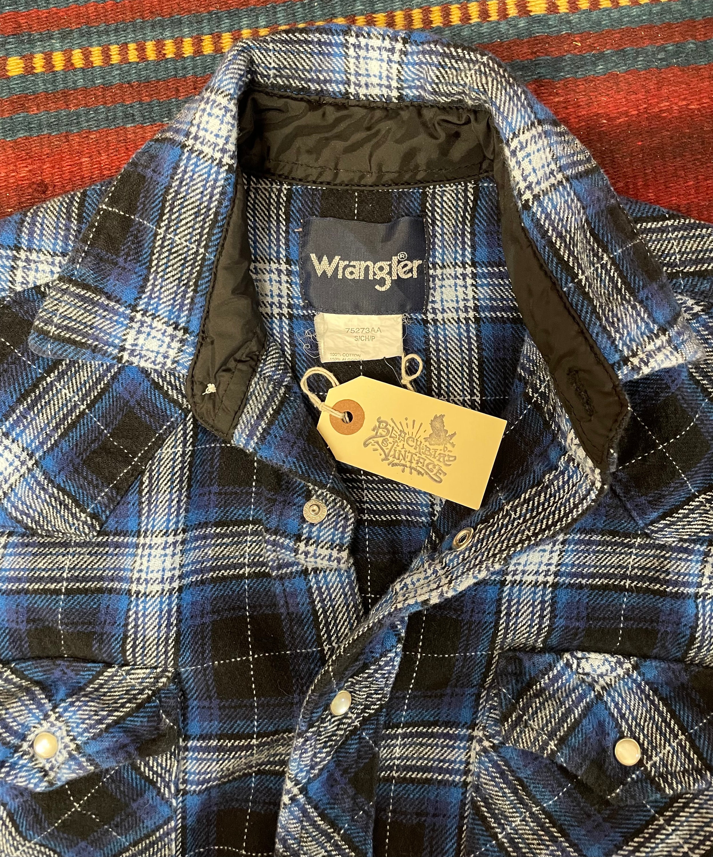 Vintage Wrangler Pearl Snap Button Blue Plaid Medium / Heavy
