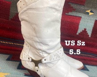 1980年代のホワイトレザーミディブーツ レディース サイズ5.5 by Wild Pair