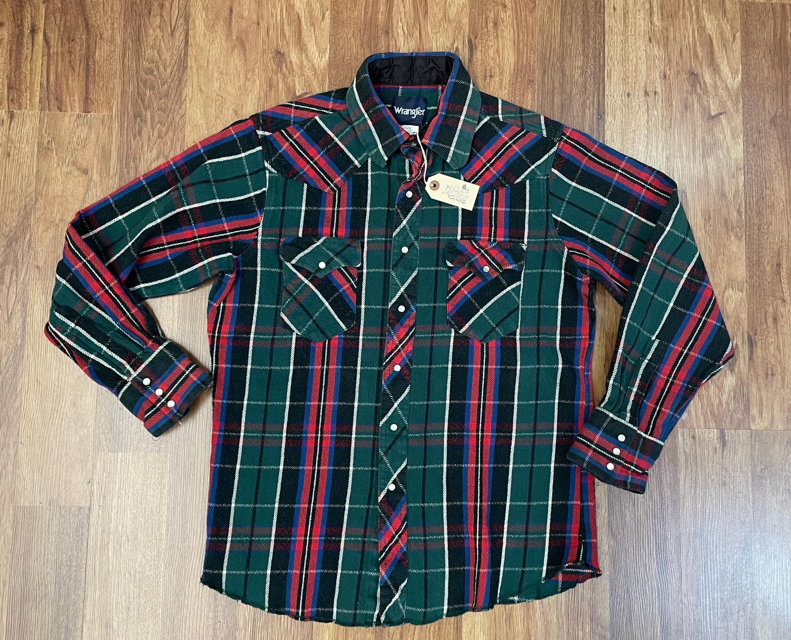 Vintage Wrangler Pearl Snap Plaid Heavyweight Western Cotton