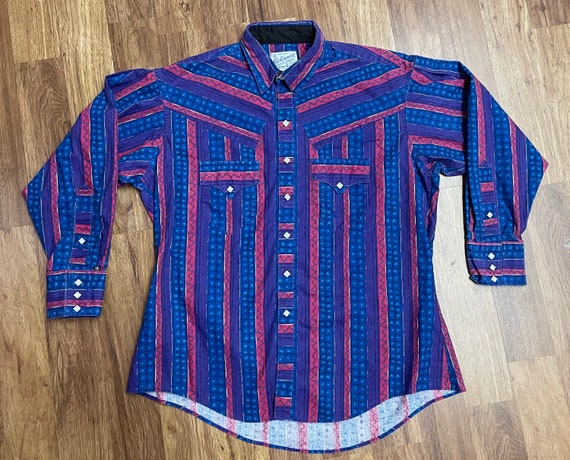 Chemise Western Vintage Pour Homme - Sarcelle, Motif Aigle, Boutons Pression Nacrés - Taille S/M