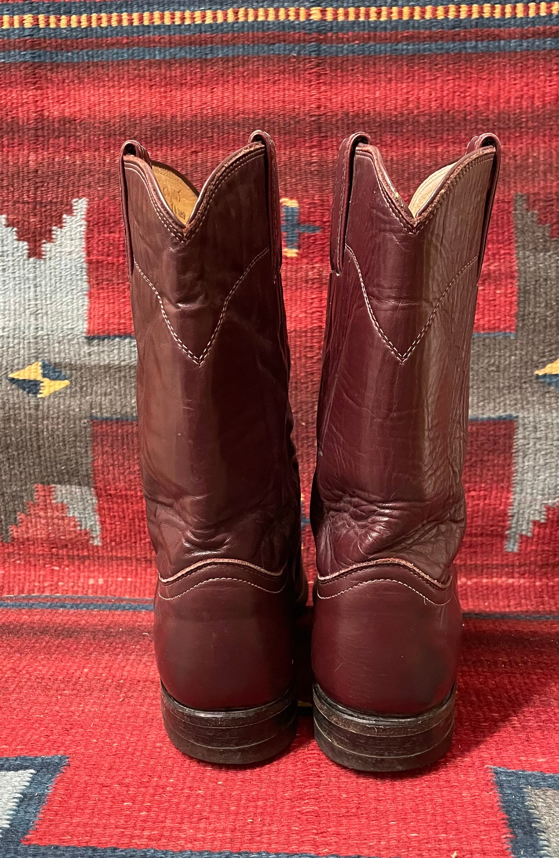 Justin Boots Style 3037  Burgundy Wine Leather  Roper Cowboy Boots Made In USA M 70 main image 4