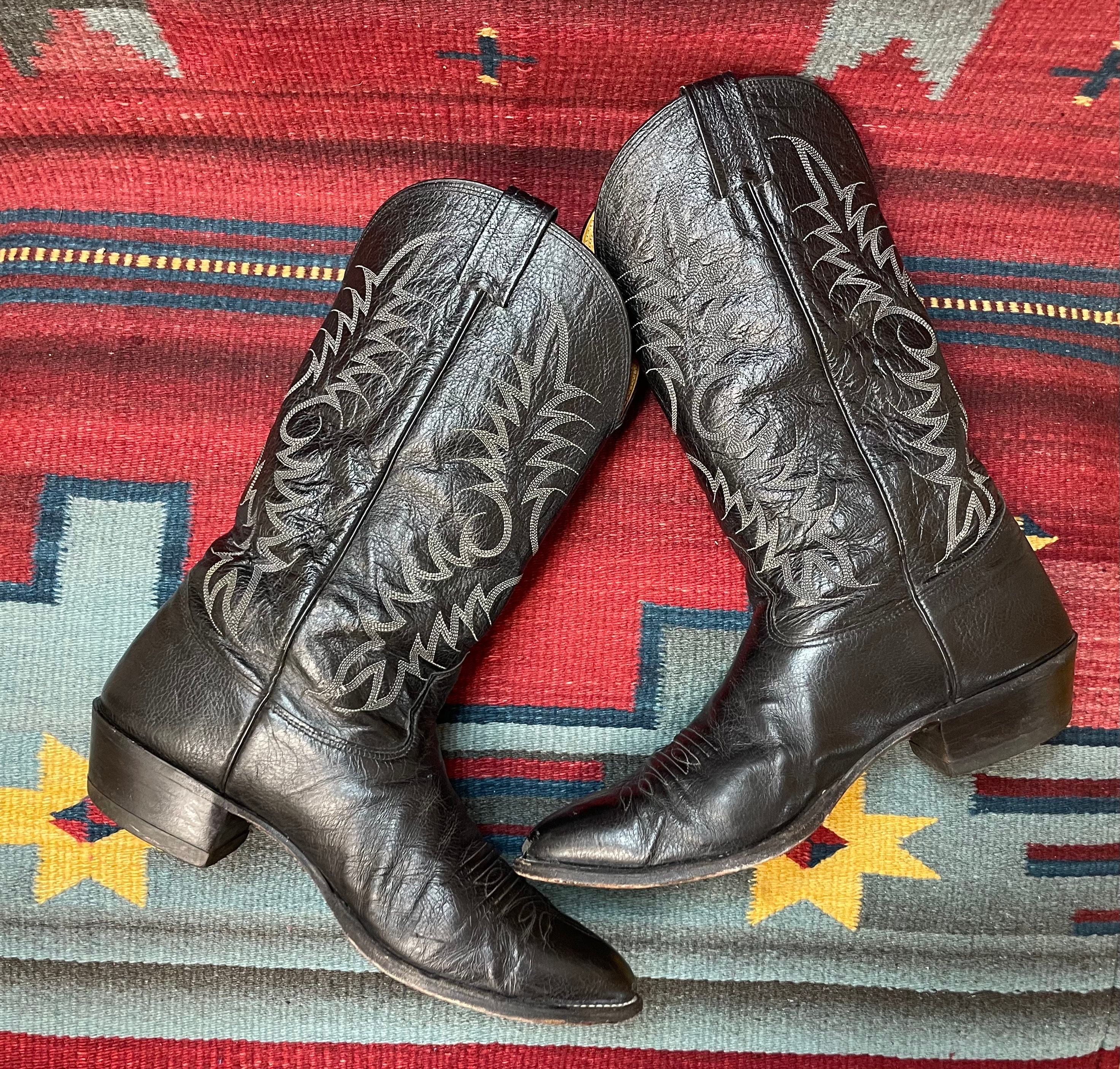 Pre-Owned Nocona Black Leather Western Cowboy Men\'s Boots Size 8D Nocona Boots Men main image 2