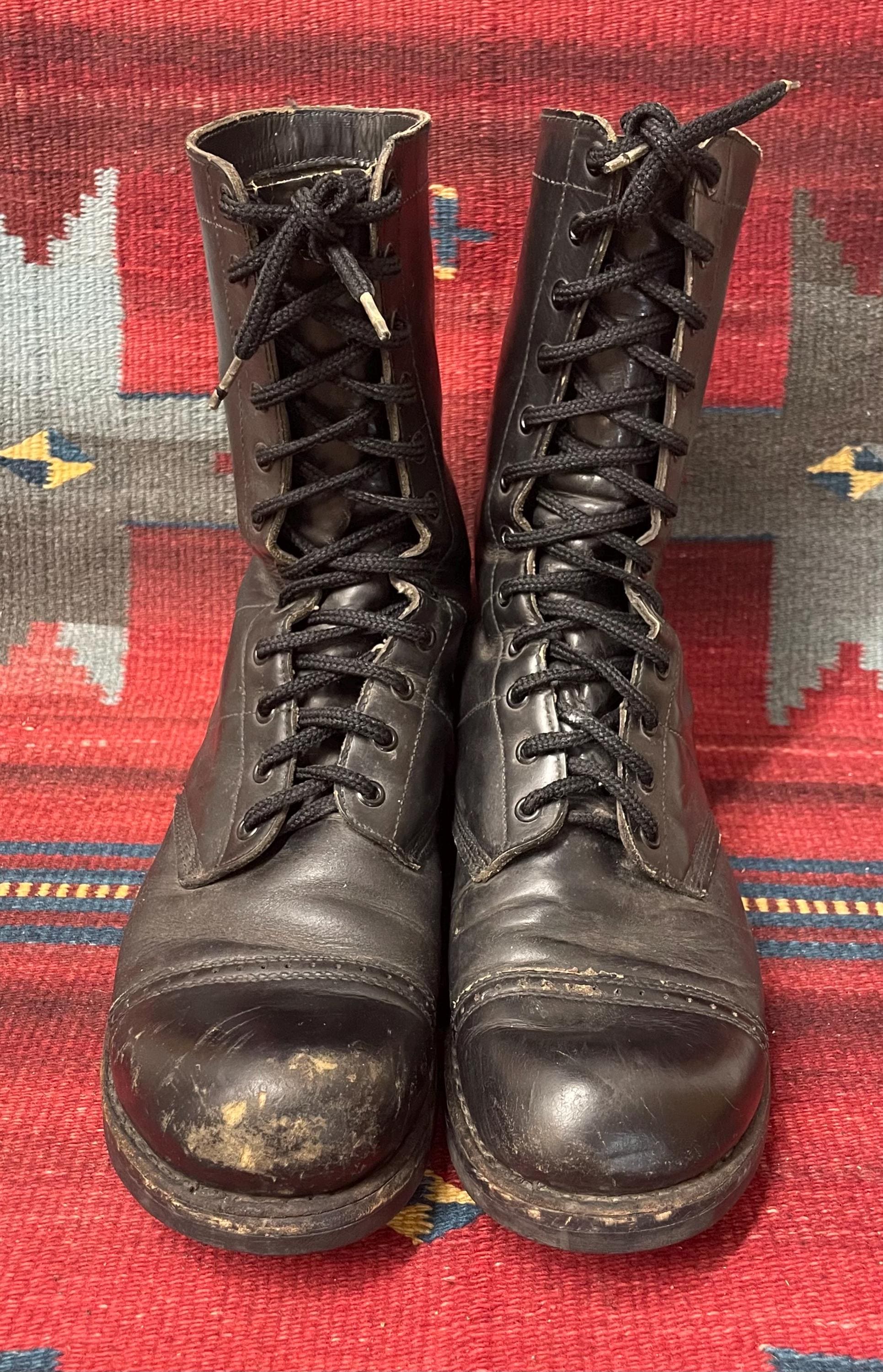 1960's Men's 12 Hole Vietnam Era Corcoran Black Leather Cap Toe