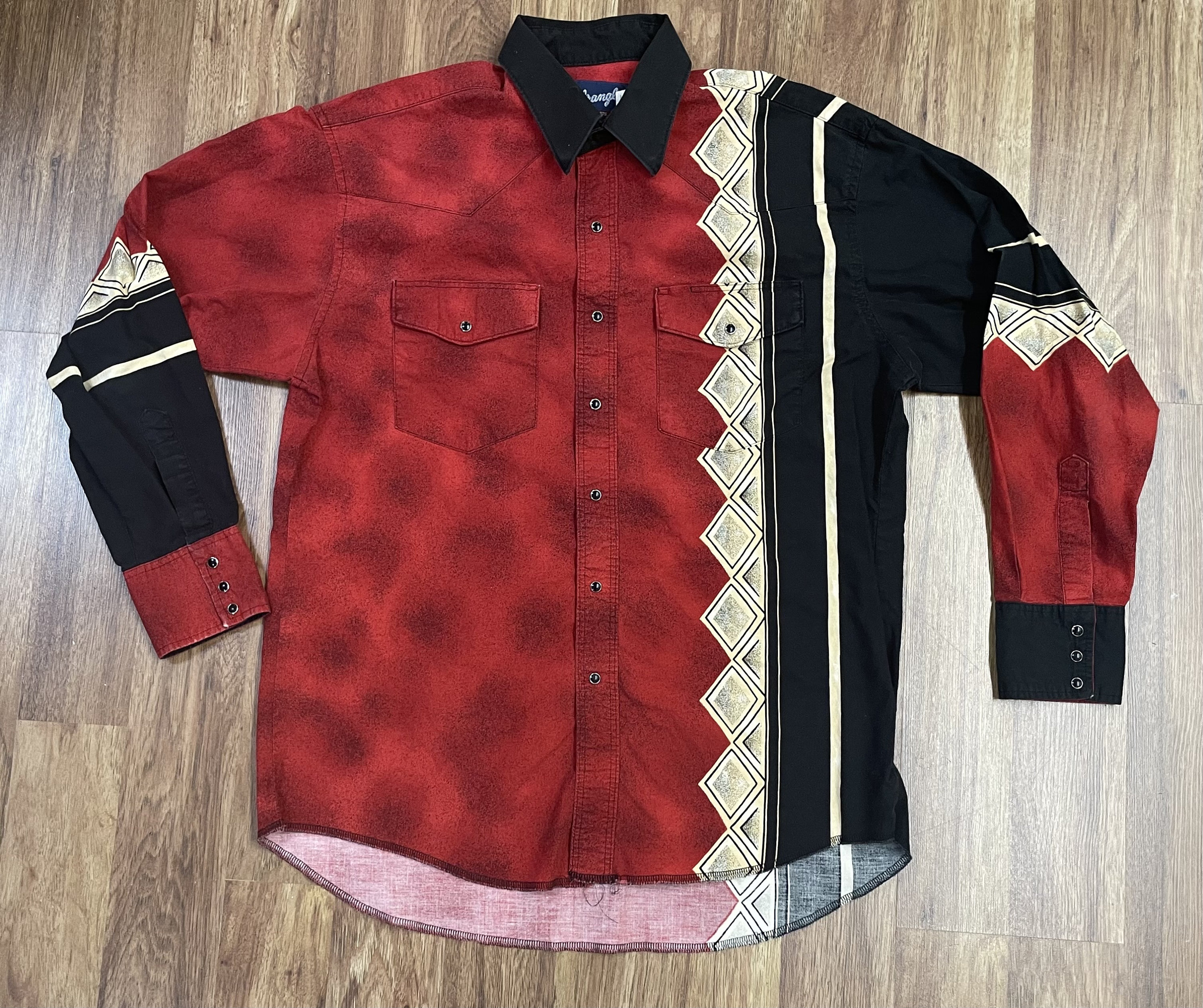 Chemise Vintage Wrangler Homme – Motif Sud-Ouest/Aztèque – Western Rodéo – Taille 16