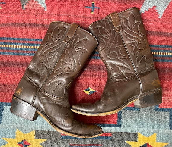 Bottes de cowboy vintage Acme Western marron à enfiler homme 9 D USA