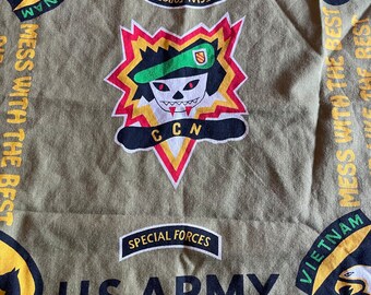 US.ARMY 80's バンダナ ベトナム戦 スカルSPECIALFORCES Vintage Vietnam War U.S. Army Special Forces Green Beret