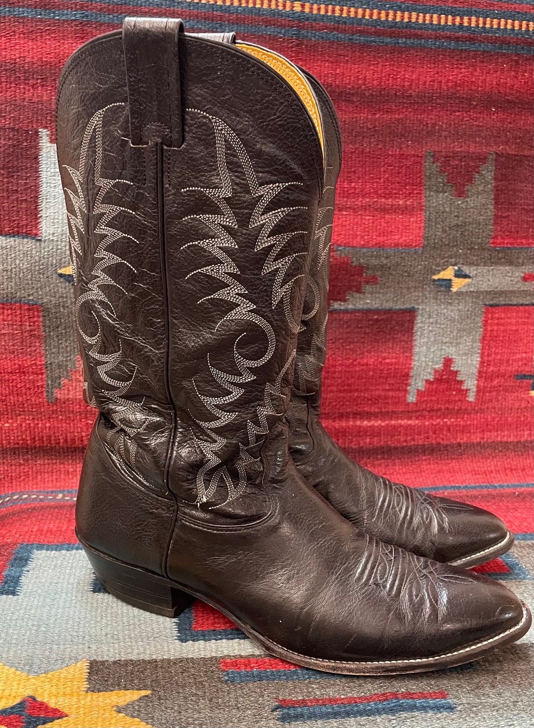 Vintage Nocona Cowboy Boots Men’s 11D USA Brown Black Leather Western Stitch Nocona Vintage Bullhide Western Cowboy Boots Mens 11 D | eBay main image 3