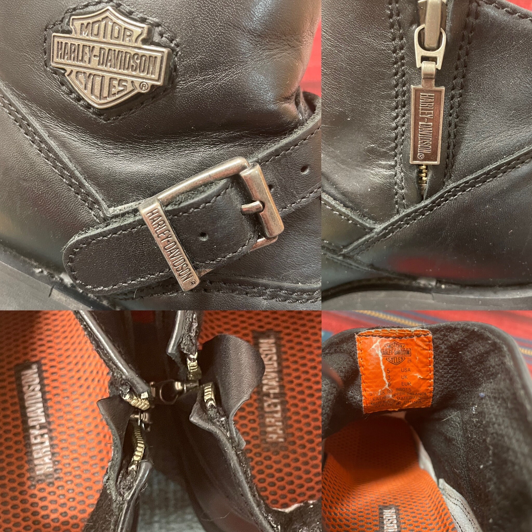 Vtg Harley Davidson USA Black Leather Side Zip Lace Up