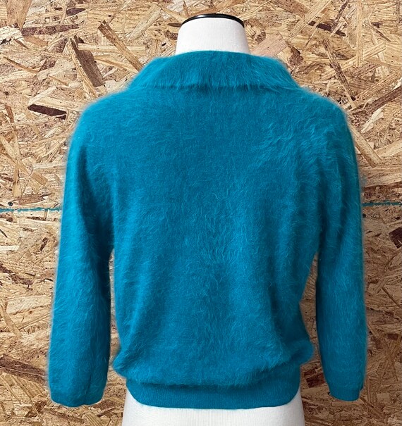 1950’s / 1960’s Vintage Angora Fuzzy Teal Sweater… - image 6