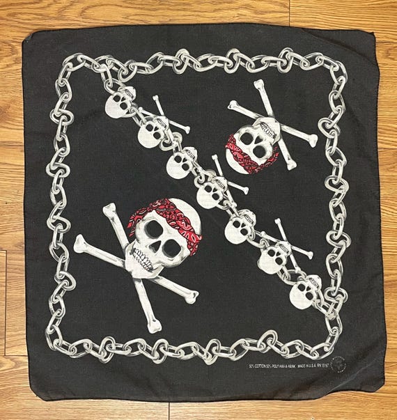 Vintage Faded Black Skull and Crossbones Motif Metal Punk